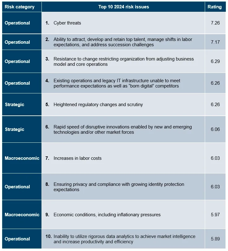 Top 10 2024 risk issues